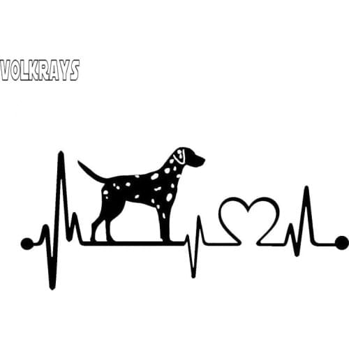 Volkrays Personality Car Sticker Dalmatian Heartbeat Dog Accessories Reflective Cover Scratches PVC Decal Black/Silver,6cm*17cm