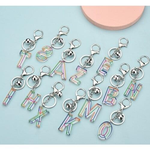 A-Z Letter Keychain for Women Men Acrylic Resin Bell Key Ring Fashion Colorful 26 English Name Initial Couple Bag Charm Gift