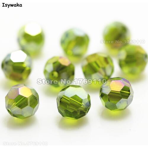 Isywaka 8mm 70Pcs Olive Green Color Football Faceted Austrian Crystal Beads Round Glass Spacer Loose beads DIY Jewelry Making