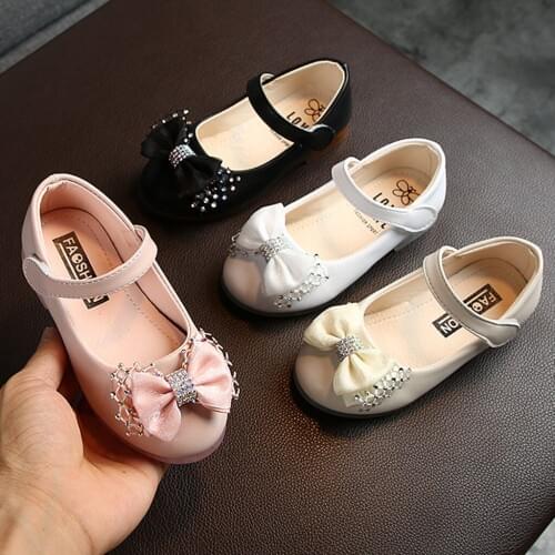 15M-6Y Newborn Soft Sole Baby Shoes Baby Girl Shoes Toddler Infant Kids Girls Crystal Bowknot Dance Shoes Princess Leather Shoes