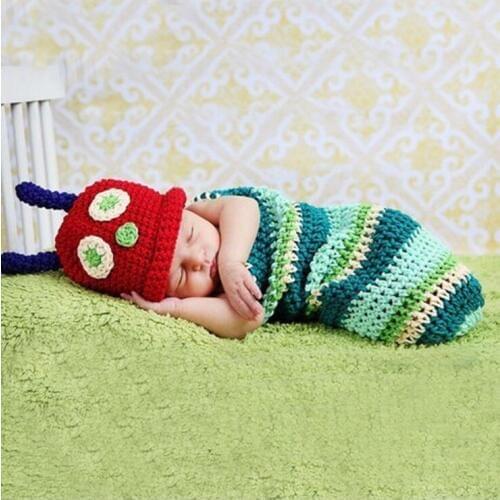 Baby worm costumes Baby Newborn milestone Photo Props infant knitted caterpillar Hat Photography Accessories Birth celebration