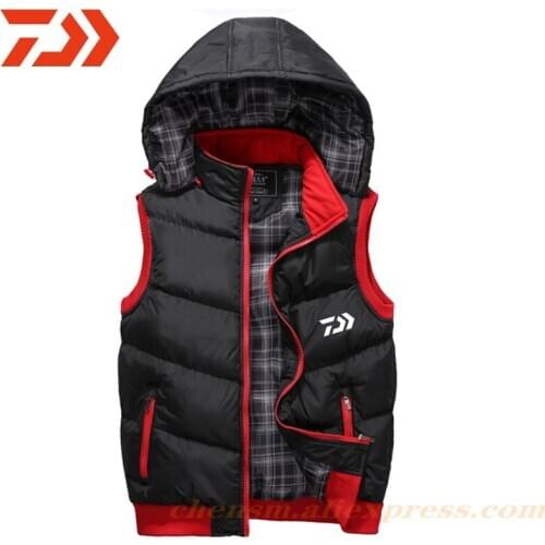 Mens Sleeveless DAIWA Fising Jacket New Outdoor Sport Thicken Cotton Vest Autumn Warm Men Plus Size DAWA Fishing Clothing