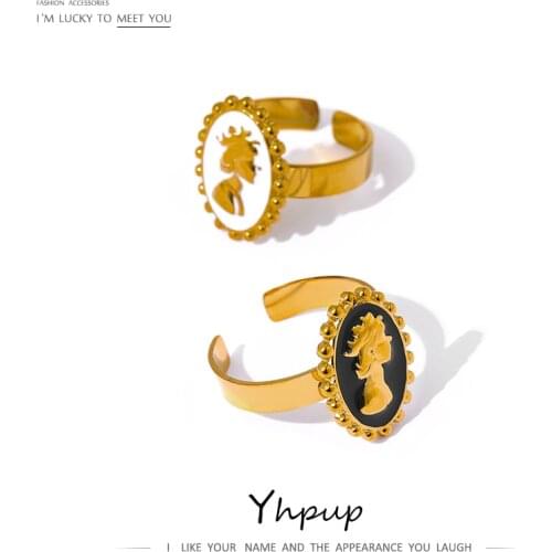Yhpup Trendy Portrait Ring Stainless Steel Jewelry Titanium Steel Jewelry Women Anniversary Gift Metal Ring кольцо женское