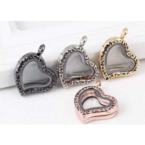 10PCS/lot Mix Colors Magnetic Heart Floating Locket Glass Memory Locket Necklace Pendant For Women