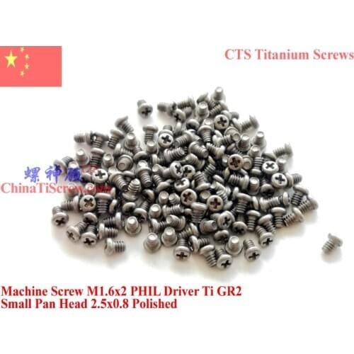 Small Pan Head Titanium screws M1.6x2 M1.6x3 M1.6x4 M1.6x5 M1.6x6 M1.6x7 0# Phillips Driver Ti GR2 Polished 25 pcs