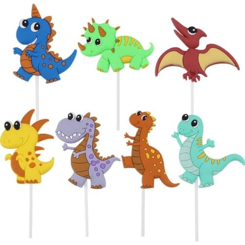 Cartoon Little Dinosaur Cake Toppers Tyrannosaurus Monsters Jurassic Forest Happy Birthday Party Decor Kids Boy Cake Decor Fav