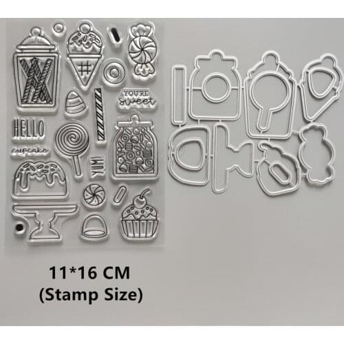 2021 New Cake Lollipop Clear Stamps and Metal Cutting Dies DIY Scrapbooking Embossing Album Seal Template Punch Stencils