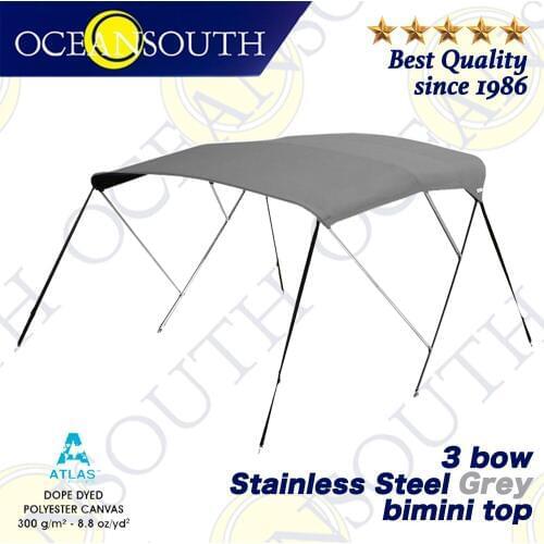 Oceansouth Stainless Steel 3 Bow Bimini 25mm 316 Tube Heavy-Duty Boat-cover Top Canopy Water Sun proof UV Protection Grey