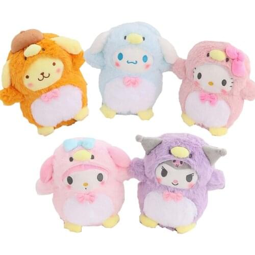 Original Sanrio Plush Doll Anime Cartoon Kitty Kuromi My Melody Cinnamoroll Stuffed Plush Toys Penguin Clothing Gifts For Girls