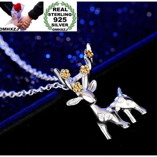 OMHXZJ Wholesale Personality Fashion OL Woman Girl Party Wedding Gift Silver Elk 925 Sterling Silver Charm Pendant Necklace CH88