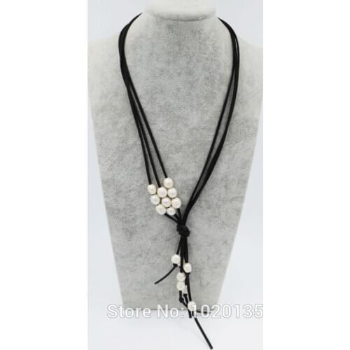 3rows freshwater pearl egg and black line 9-13mm necklace wholesale beads 24inch FPPJ FPPJ