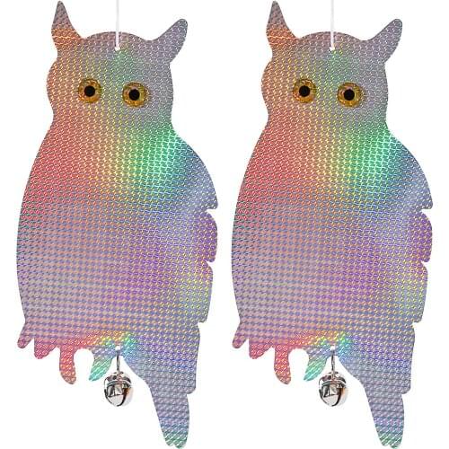 2 Pack Owl Decoy Bird Repellent Control Scare Device - Bird Scare Owl Fake Owl Hanging Reflective Owl for Woodpecker Deterrent