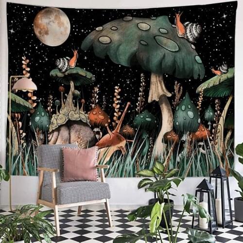 Psychedelic Sun And Moon Mushroom Printing Aesthetic Tapestry Wall Hanging Bohemian Home Wall Decor Background Cloth Painting
