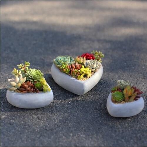 Silica gel mold concrete heart shape cement multi-meat pots mould Garden decorating plants potted three size vase molds