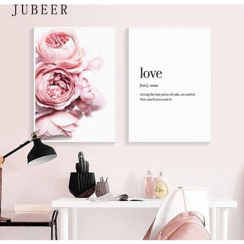 Nordic Style Peonies Poster and Prints Peony Wall Art Pink Flower Love Sentence Canvas Painting Gift for Her For Bedroom Picture
