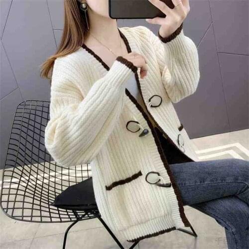Sweater jacket ladies long-sleeved cardigan spring and autumn 2021 fashion new western style loose outer knit sweater women