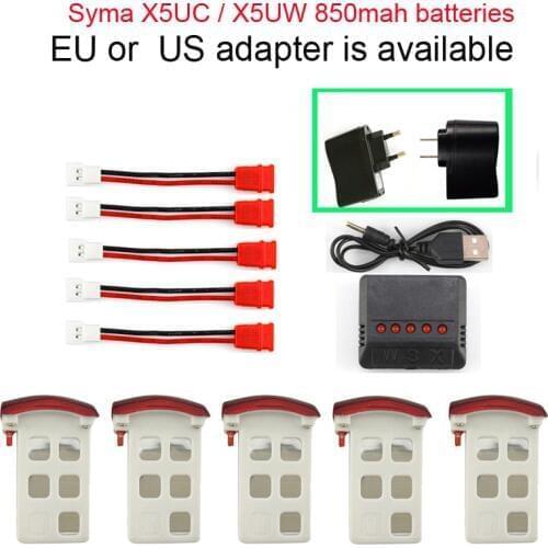 Syma X5UC / X5UW battery RC Quadcopter Spare Parts Accessories 3.7V 850mAh Battery and Charger 5-1 Cable