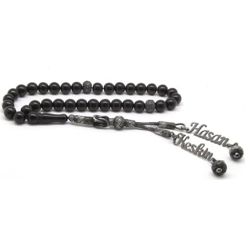 Tesbihane 1000 Sterling Silver Kazaz Tassels Sphere Cut Name Written in Erzurum Oltu stone Rosary