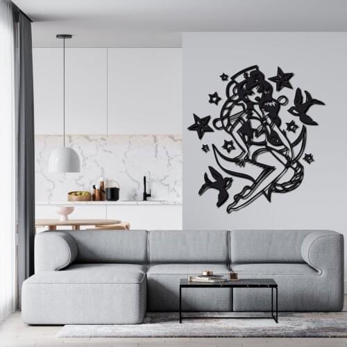 MARINE GIRL DECOR, A Unique Artwork, Metal Wall Decor, Sitting Woman With Sailor Anchor Metal Decor. Full 11 Pieces