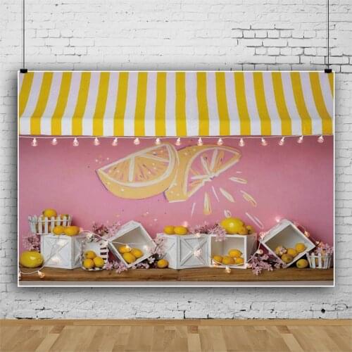 Fruit Shop Lemon Pink Wall Backdrop Girl Birthday Party Room Decoration Photography Studio Photos Kids Custom Vinyl Background