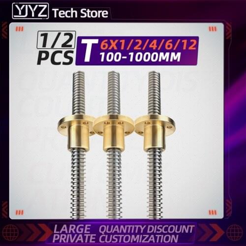 T6 stainless steel screw 3D printer screw T6*12 T6*6 T6*2 T6*4 large lead screw