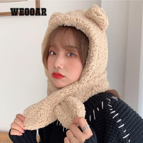 WEOOAR Cute Bear Plush Winter Hat for Women 2021 Autumn Japanese/Korean Style Women Beanie Ladies Luxury Hat Female Caps MZ222