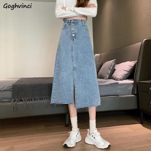 Skirts Women Denim A-line Asymmetrical High Waist All-match Fashion Korean Style Ladies Casual Side-slit Slim Temperament Loose