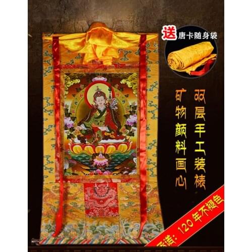 Padmasambhava Buddha Statue Thangka Hanging Painting Tibetan Hand-Mounted Nepal Cotton Padma Sambhava Hanging Ornaments