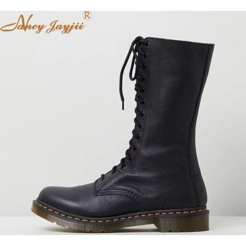 Winter Women Shoes Boots Adult Ladies Mid-calf Round Toe Zipper Lace-up Square Heel Fashion Dress Big Size Nancyjayjii 2019