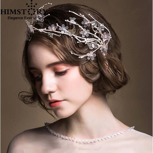 HIMSTORY Gorgeous Handmade Flower Wedding Hairband Crown Bride Flower Butterfly Tiara Fascinator Hairwear Hair Accessory