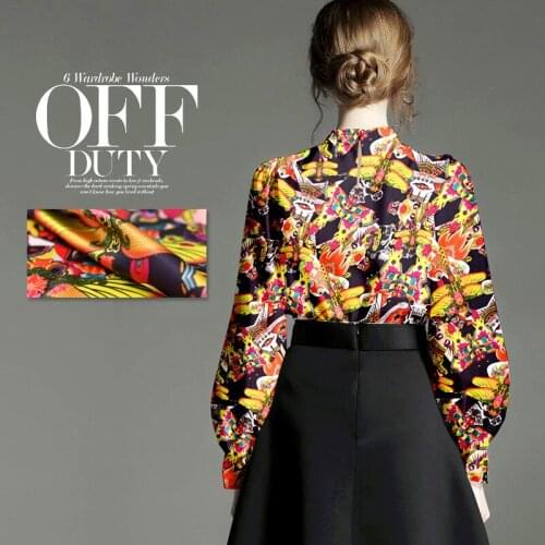 1.08 Meter X 1 Meter Colorful Chinese Flying Kites Print Lastic Satin Fabric Silk Cloth Clothing