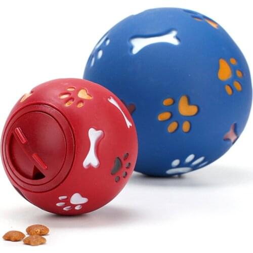 2 Size Pet Cat Toy Funny Squeaky Leakage Pick up Food Balls Pet Cat Treat Holder Puppy Chew Training Supplies Dog Toys Red/Blue