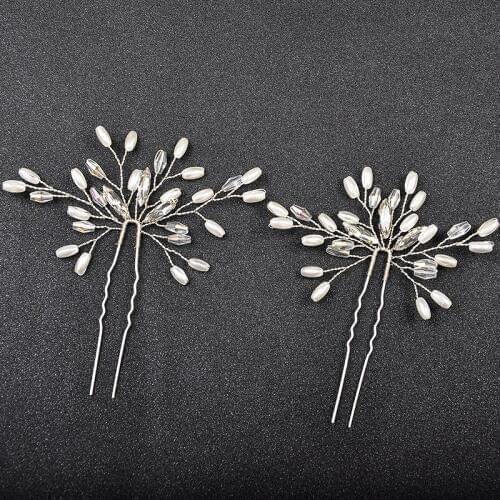 4PCS Silver Color Pearl Hair Pins Women Wedding Hair Jewelry Accessories Crystal Handmade Bridal Hair Ornament Sticks