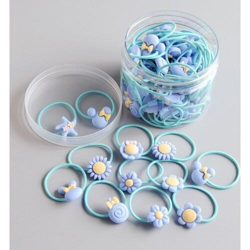 40Pcs/Box Baby Hair Ring Cartoon Fruit Flower Hair Band Small Head Rope Elastic Hair Band Acrylic Girl Hair Accessories Headwear