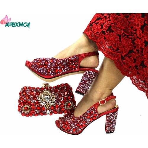 2021 Spring New Design Italian Ladies Shoes and Bag Set in Red Color with Platform Sandals for Garden Party