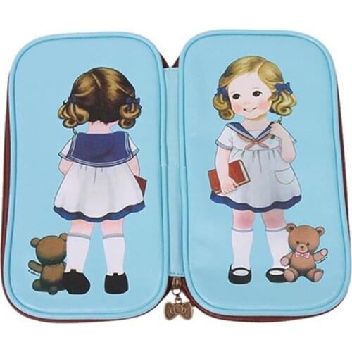 Faux Leather Pencil Case/Bag Pouch Box Gift Cartoon Doll Girl Pattern Women Makeup Bag Pen Holder Stationery Set