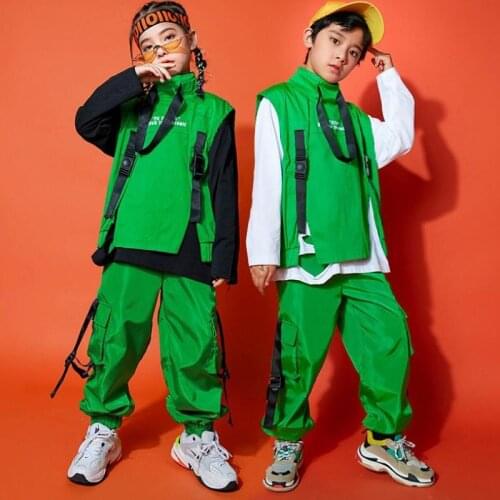 Kids Hip Hop Show Clothing Turtleneck Sleeveless Jacket Top Streetwear Tactical Cargo Pants Shorts for Girls Boys Dance Costume