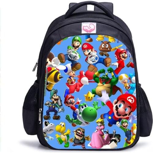 16 Inch Cartoon Mario Bros Kids Backpack Kindergarten School Bag Children 3D Printing Backpack Girls Boys Mochilas