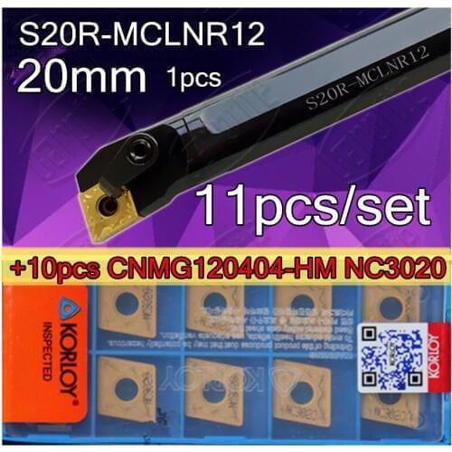 S20R-MCLNR12 CNC Inner hole Turning Tools 1pcs +CNMG120408-HM NC3020 10pcs=11pcs/set Processing steel