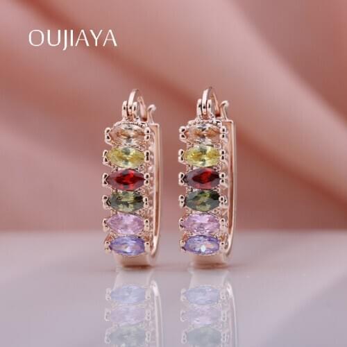 OUJIAYA hot sale big 585 Rose Gold Earrings Round Natural Zircon Hanging Dangle Earrings Drop Earring Fashion Jewelry WeddingA1