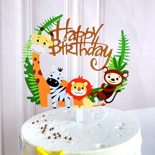 Creative Cute Cartoon Acrylic Cake Card Happy Birthday Small Animal Birthday Cake Decoration Cake Decorating Supplies