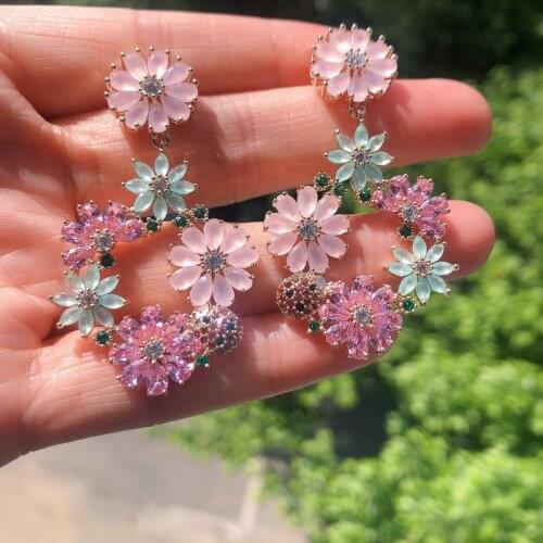 Bilincolor Trendy Fashion Cubic Zirconia Summer Cluster Flower Earring for Women