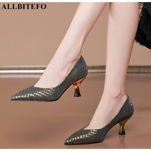 ALLBITEFO golden heel design sheepskin genuine leather women heels fashion woman pumps night club high heels high heel shoes