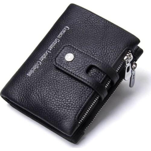 Double Zipper Hasp Genuine Leather Men Wallet High Quality Vintage Male Purses Casual Mens Coin Purse Card Holder Money Bags
