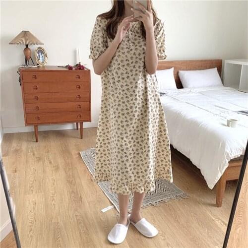 Soft comfortable100% cotton nightgowns women homewear sleepdress short sleeve summer dress ruffles cute sweet nightdress Y512
