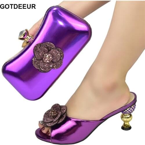 New Arrival Shoes and Bag for Party Wedding Italian Shoe and Bag Set for Party In Women Low Heels Elegant Rhinestone Women Shoes