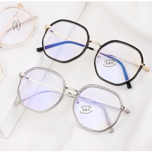 New Myopia Glasses Anti Blue Light Glasses Computer Eyeglasses Optical Glasses Frame Women Retro Polygon Metal Frame Eyewear