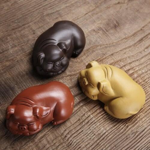 Wholesale Creative Purple Sand Blessing Pig Tea Pet Ornaments Can Keep The Zodiac Pig Tea To Play Tea Ceremony Accessories