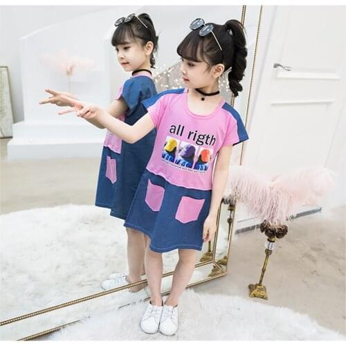 Girls Dresses Summer Girl Dress Letter Denim Design Baby Girls Dress Kids Dresses For Girls Casual Wear Children Clothing