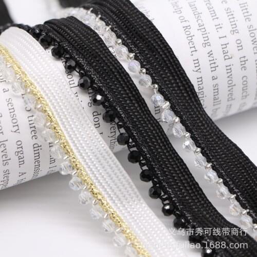 10Yards Black White Braided Crystal Lace Band Curved Mosaic Beads Lace Pillow Piping Gold Rope Home Textile Clothing Accessories